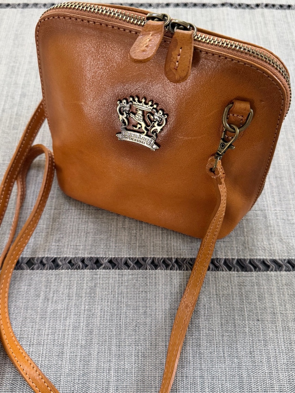 Tan Leather Crossbody with Crest Detail